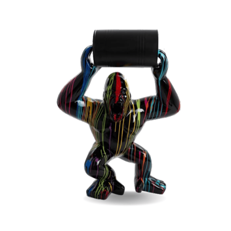 Estátua de gorila com barril preto multicolorido 140cm